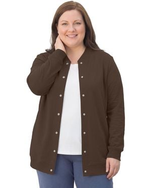 Woman Within Plus Size Within Fleece Baseball Jacket - Brown