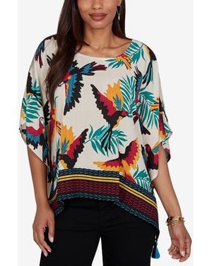 Ruby Rd. Petite Paradise Birds Printed Crepe Blouse - Red