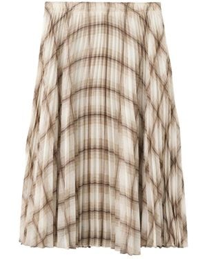 Mango Plaid Pleated Midi Skirt - Natural