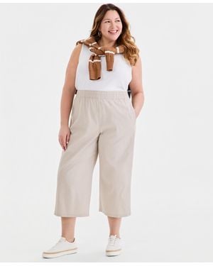 Style & Co. Plus Pull-on Wide-leg Capri Pants - Natural