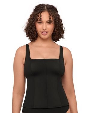 S3 Apparel Supportive And Sculpting Square Neck Lace Back Tankini Swimsuit Top - Black