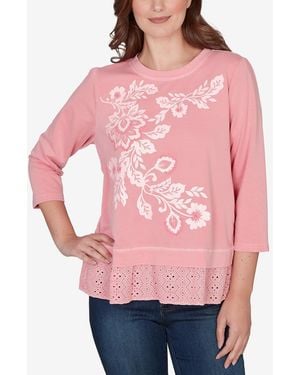 Ruby Rd. Petite Embroidered Terry Scoop Neck Top - Pink