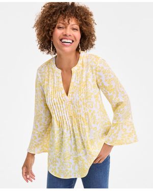 Style & Co. Printed Pintuck Ruffle Sleeve Top - Natural