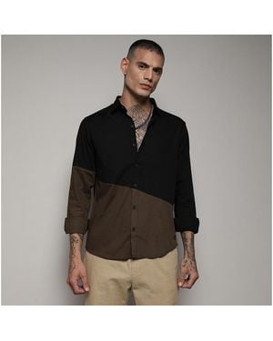 Campus Sutra & Olive Green Contrast Panel Shirt - Black