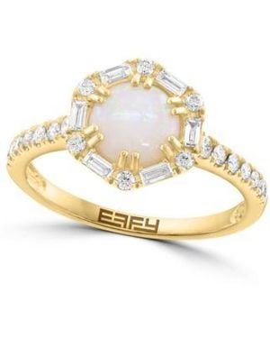 Effy Opal Diamond Round Ring Pendant In 14k - Metallic
