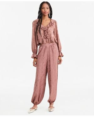 And Now This Petite Pull-on Balloon Satin Jacquard Pants - Red