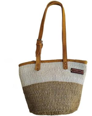 Sawa Sawa Peaceful Life Handmade Medium Sisal Straw Basket Tote Busket - Metallic