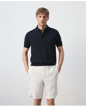 Mango Cotton Fine-knit Polo Shirt - Blue