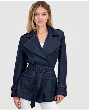 Guess Regine Short Fluid Trench Coat - Blue