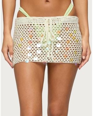Edikted Kirah Sequin Crochet Mini Skirt - White
