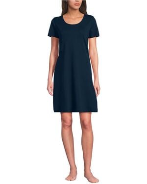 Lands' End Cotton Short Sleeve Knee Length Nightgown - Blue