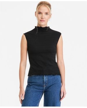 On 34th Funnel Neck Puckered Rib Tank - Black