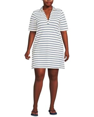Lands' End Plus Size Starfish Elbow Sleeve Polo Dress - White