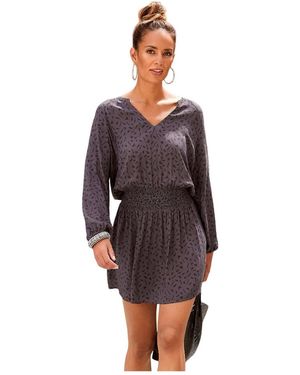 Lascana Animal Print V-neck Long-sleeve A-line Dress - Red