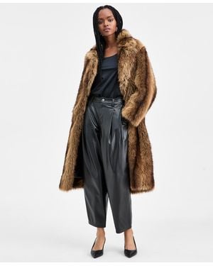 BarIII Faux Leather Barrel-leg Pants - Brown