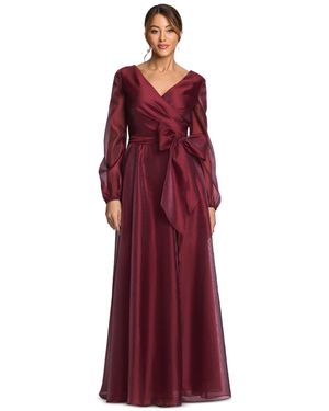 Xscape Metallic Organza Long Sleeve Bow Gown - Red