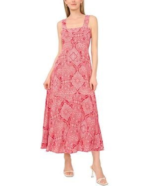 Vince Camuto Printed Square Neck Midi Dress - Pink