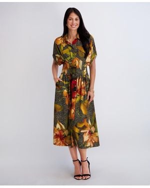 Kensie Button-front Collared Neck Midi Shirt Dress - Multicolor