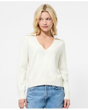 French Connection Fcuk Sloane Knit Collar V-neck Sweater - White