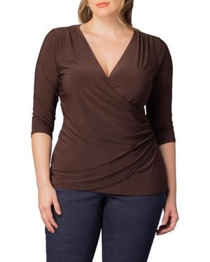 Kiyonna Plus Size Femme Fatale Faux Wrap Top - Black