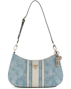 Guess Noelle Ii Washed Denim Zip-top Small Shoulder Handbag - Blue