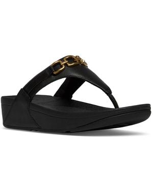 Fitflop Lulu Square-chain Leather Toe-post Wedge Sandals - Black