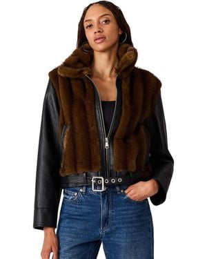 Steve Madden Ryland Moto Mixed-media Faux-fur Jacket - Black