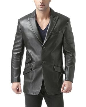 BGSD Men Peaked Lapel Two-button Leather Blazer - Gray