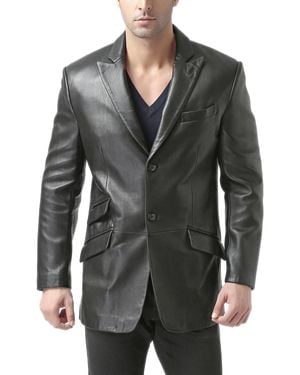 BGSD Men Peaked Lapel Two-button Leather Blazer - Gray