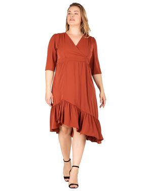 Standards & Practices Plus-size Ruched Sleeve Ruffle Hem Midi Dress - Red