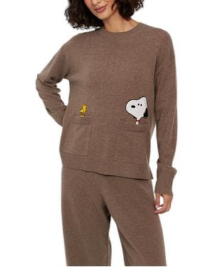 Chinti & Parker Snoopy And Woodstock Relaxed Fit Wool-cashmere Blend Sweater - Brown