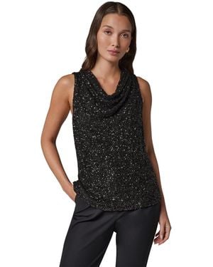 Donna Karan Sequin High Cowl Top - Black