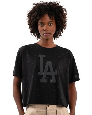 Starter Los Angeles Dodgers Rhinestone Sprinkle Boxy Cropped T-shirt - Black