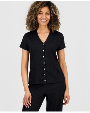 Anne Klein Essentials Petite Button-front Blouse - Black