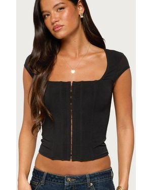Edikted Airlie Square Neck Short Sleeve Mesh Corset - Black
