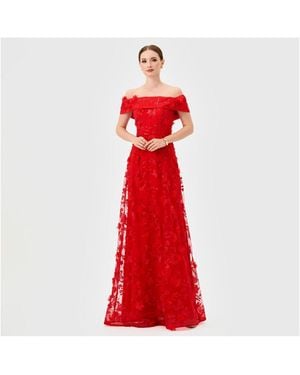 Bariano Edie Off Shoulder Gown Dress - Red