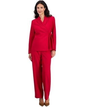 Le Suit Petite Peak-lapel Side-tie Wide-leg Jacket And Pants - Red