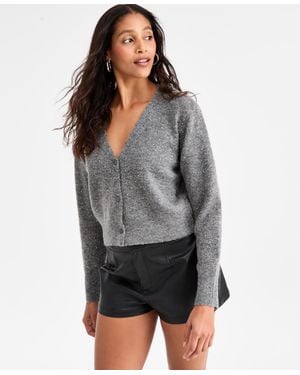 BarIII Studded V-neck Cardigan Sweater - Gray