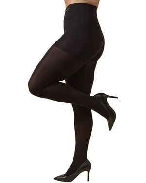Memoi Plus Size Microfiber Opaque Curvy Control Top Tights - Black