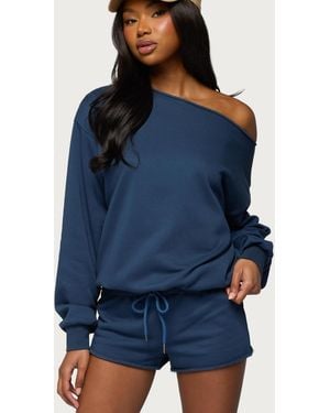 Edikted Juana Off Shoulder Lightweight Sweatshirt - Blue
