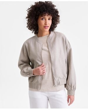 Charter Club 100% Linen Bomber Jacket - Gray