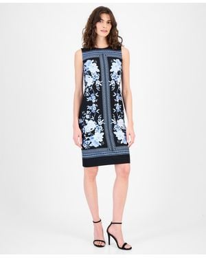 Anne Klein Printed Sleeveless Sheath Dress - Blue