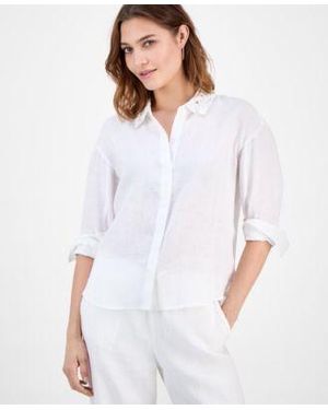 Charter Club Embellished Collar 100 Linen Shirt Macys Exclusive - White