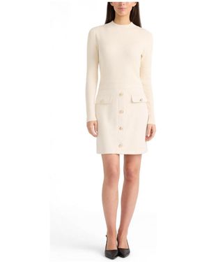 Ellen Tracy Long-sleeve Mock-neckline Ribbed-knit Dress - White