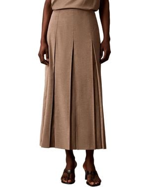 Calvin Klein Side Zip Inverted Pleat High-waisted Midi Skirt - Brown
