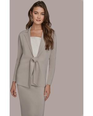 Donna Karan Tie-front Sweater Blazer - Brown