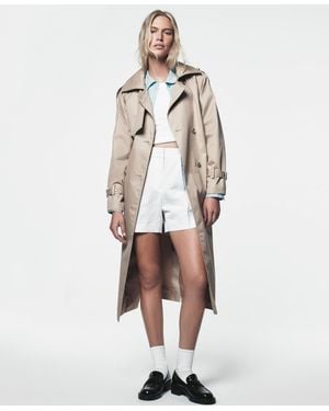 DKNY Long Double-breasted Trench Belt Coat - White