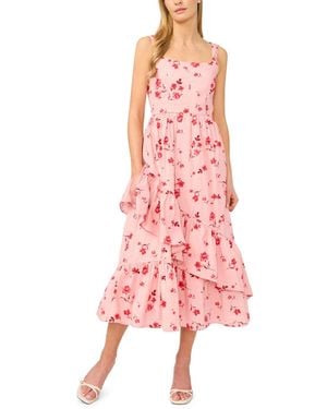Cece Sleeveless Floral Square Neck Midi Dress - Pink