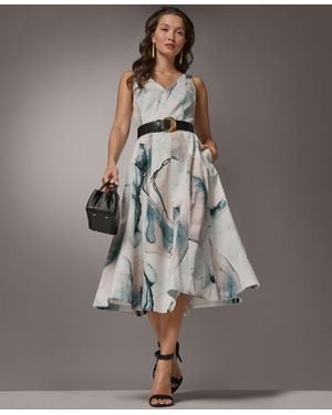 Donna Karan Printed V-neck Midi Dress - Gray