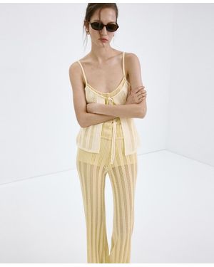 Mango Wide-leg Lace Knit Pants - Natural